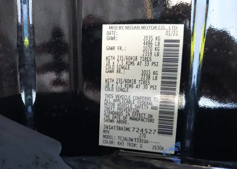 2021 Nissan Rogue Sv Fwd from USA, damaged, VIN 5N1AT3BA5MC724527